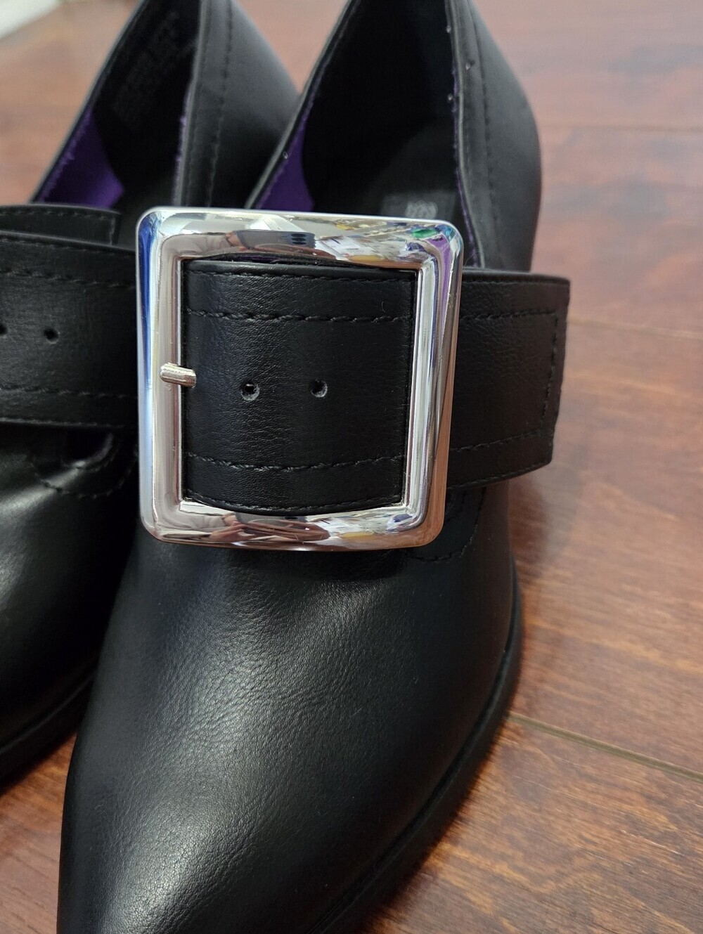 Strange Cvlt Black Vegan Leather Grimm Booties With Silver Buckle Witchy Size 5 - Picture 5 of 7